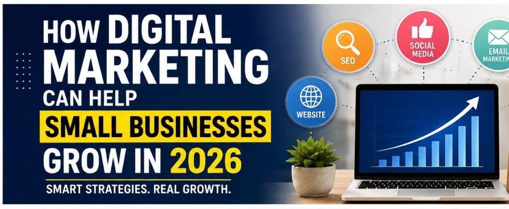 is a thumbnail for my blog called 'Digital Marketing for small businesses'.